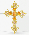 Golden Amber Crystal Cross Brooch By Serenity Gems