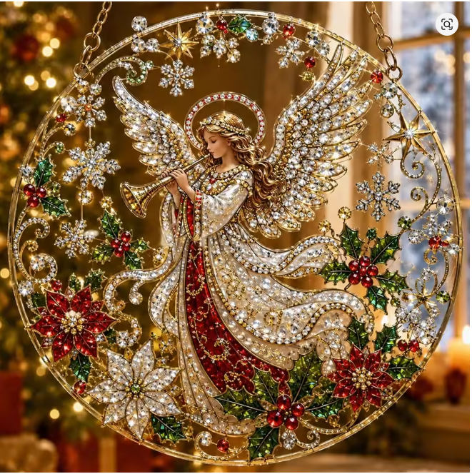 Santa’s Creations Heavenly Christmas Angel – Jeweled Musical Angel Holiday Ornament & Décor   Item #19741