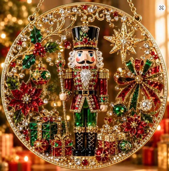 Santa’s Creations Regal Jeweled Nutcracker Christmas Wreath – Elegant Soldier Holiday Hanging Décor  Item #508316