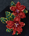 Red Crystal Poinsettia Floral Brooch By Serenity Gems