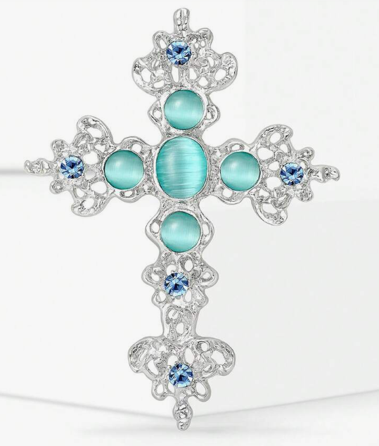 Turquoise Crystal Cross Brooch By Serenity Gems